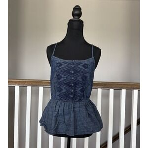 Y2K Arizona Denim Peplum Boho Western Festival Embroidered Tank Top Medium Boho